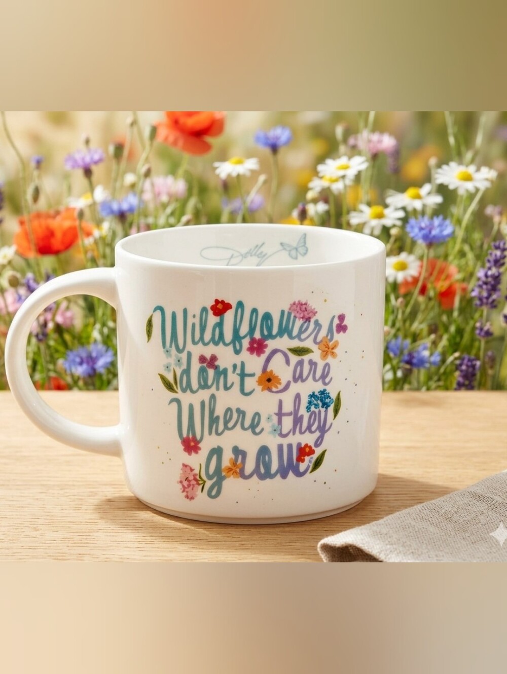 Dolly Parton White Floral 'Wildflowers Don't Care Where They Grow' Ceramic Mug